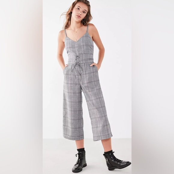 SILENCE + NOISE Urban Outfitters 6 Glenn Plaid Corset Jumpsuit Menswear Hi Rise - Picture 2 of 15